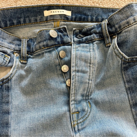 PacSun Women High Rise Straight Leg Jean Denim Sz 26 Two Tone Button Fly Raw Hem - Picture 9 of 12